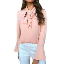 Load image into Gallery viewer, Cysincos Chiffon Blouses Women 2019 Autumn Fashion Long Sleeve V-neck Pink Shirt Office Blouse Slim Casual Tops Female Plus Size