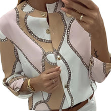 Load image into Gallery viewer, Wenyujh 2019 Autumn Casual Blouse Women Elegant Top Female O-Neck Basic Shirt Adjustable Sleeve Chains Print Button Blouses