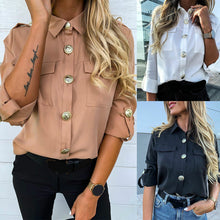 Load image into Gallery viewer, 2019 Fall Clothing Casual Office Ladies Solid Color Button Long Sleeve Women Blouse Casual Tops and Shirt Women